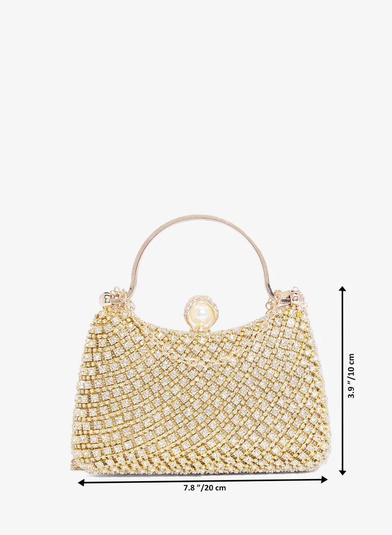 Khizana Gold Gold Embellished Detailed Clutch With Top Handle for Women | Best Price UAE